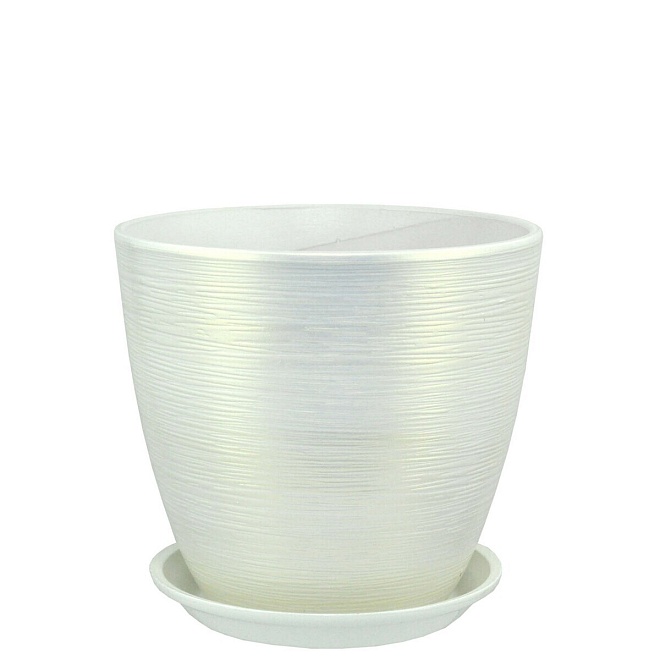 Горшок Бутон Перламутр d12 h12см 0,9л с поддоном керамика белый