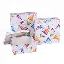 Коробка квадрат Праздничные колпаки 19*19*8см белый