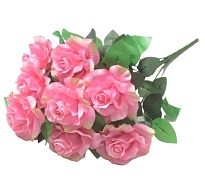 Роза в букете, искусственная, 9 голов, h60см, розовый