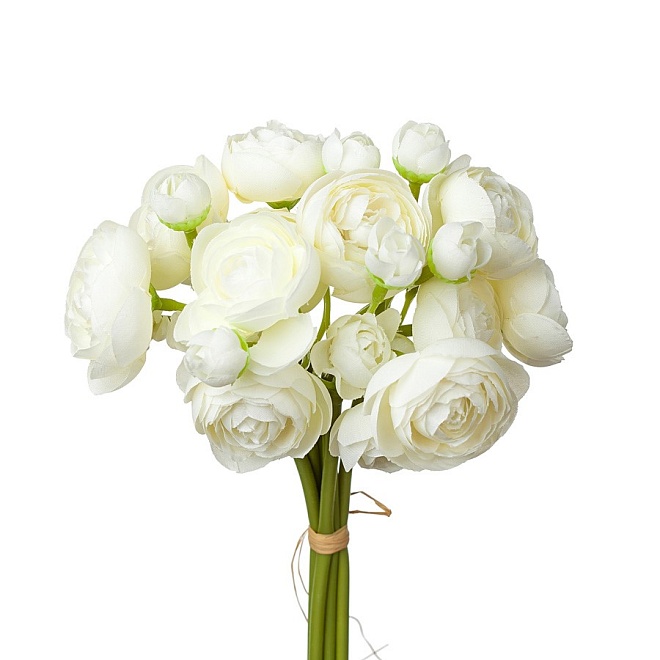 Ранункулюс в букете, искусственная, h24см, белый