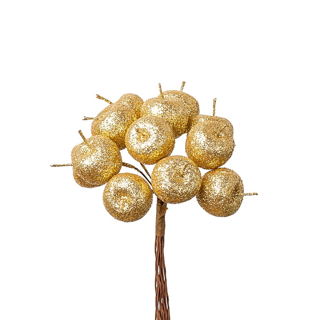 Вставка Яблоки 12шт d2,2*h10,5см с глиттером золотой