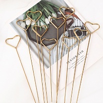 Держатель в букет d3.5 h 34см Сердце металлический золотой