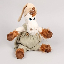 Мягкая игрушка Лошадка Январь в комбинезоне хаки h18*27см 