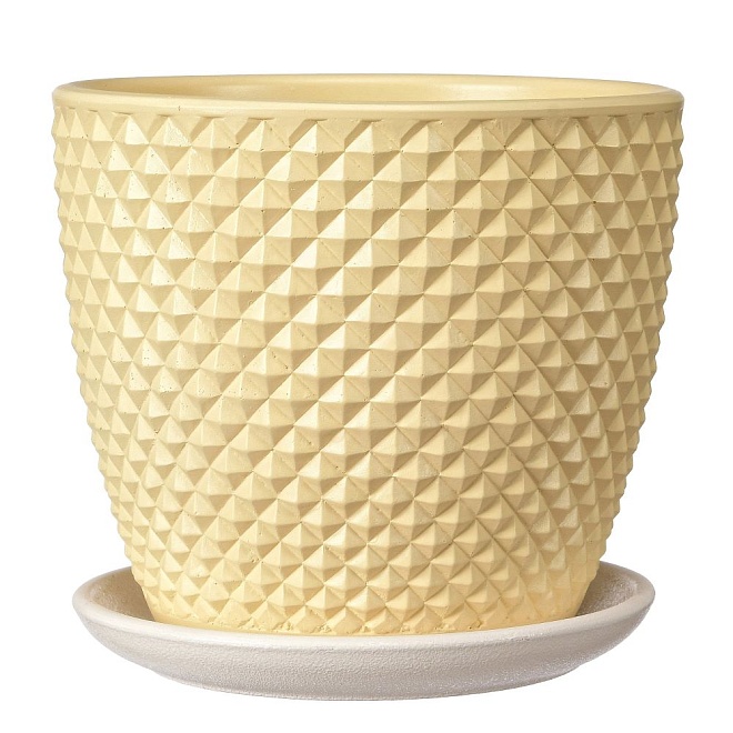Горшок Бутон Грань d11,5 h10.5см с поддоном бетон желтый