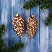 Елочные игрушки Шишки 4*10см 2шт красный бело-золотой