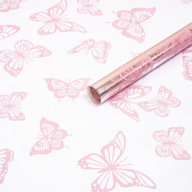 Пленка прозрачная 70см 200гр Бабочки розовый