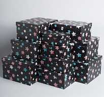 Коробка подарочная, 35*26,5*15см, "Звёзды", черный