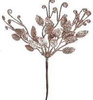 Ветка декоративная с листиками h25см золотой