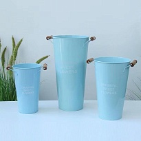 Вазон металл d20см*h40см с деревянными ручками голубой