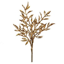 Ветка искусственная с листьями глиттер h26см золотой