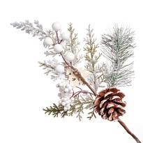 Ветка искусственная еловая с ягодами и шишками h28см 