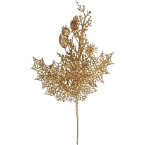 Ветка декоративная с глиттером h25см золотой