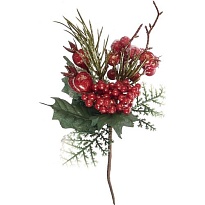 Ветка искусственная еловая с ягодами и шишками h29см 