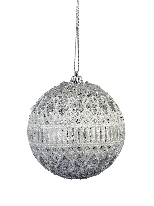 Елочная игрушка Шар Карнавал d8см бело-серебристый