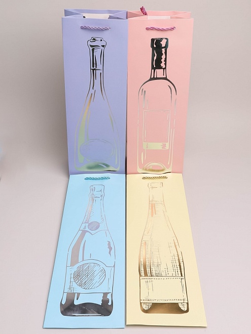 Пакет подарочный под бутылку 18*35*9см микс