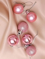 Елочные игрушки Шар d3см 6шт пластик розовый