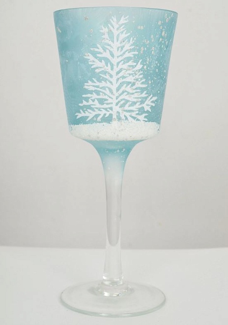 Подсвечник из стекла h18см голубой/белый