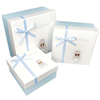 Коробка подарочная "Зверята" 21*21*10см, голубо-кремовый