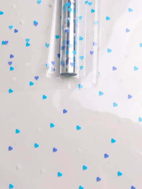 Пленка прозрачная 70см*10м Сердечки конфетти лавандовый