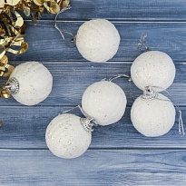 Елочные игрушки Шар Снежная пудра d3,5см 6шт пластик белый