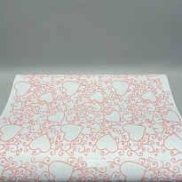 Бумага крафт белая 70см*7,5м 400г Сердечки розовый