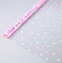 Пленка прозрачная 70см 200гр Сердечки розовый/белый