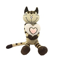 Мягкая игрушка Кот Полосатик с сердцем h33см
