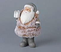 Фигурка декоративная Санта в пушистой шубе 8*8*15см розово-серый