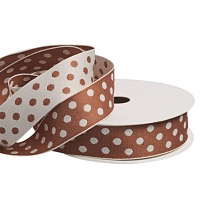 Лента хлопковая 26мм*12ярд Горох коричнево-кремовый