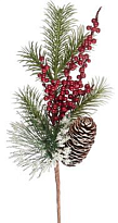 Ветка искусственная еловая с ягодами и шишками h29см заснежанная