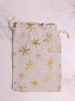 Мешок подарочный НГ Снежинки 12*17см золотой серый