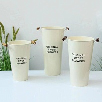 Вазон металл d15см*h25см с деревянными ручками кремовый