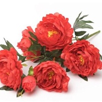 Пион в букете, искусственный, 8 голов, h68см, красный
