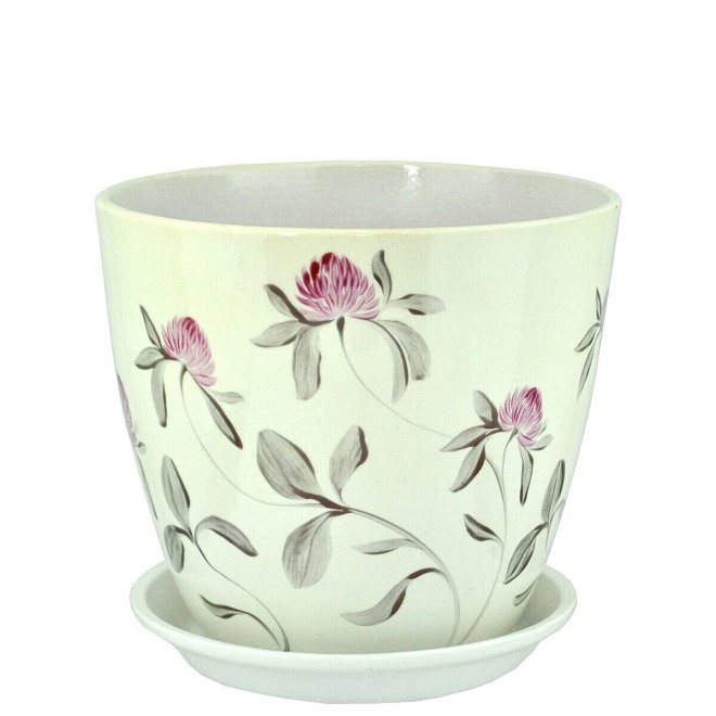 Горшок Бутон Роспись Клевер d18 h18см 3,2л с поддоном керамика