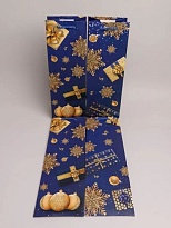 Пакет подарочный под бутылку НГ 35*9*12см синий микс 