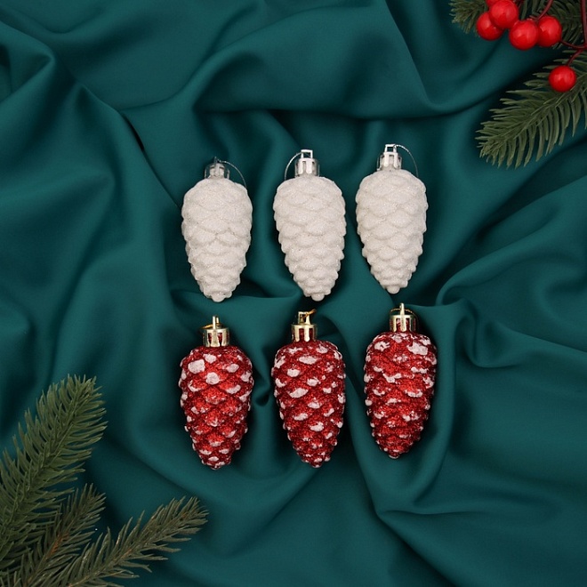 Елочные игрушки Шишки 7,5*3,5см 6шт красный белый