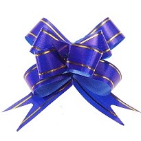 Бант бабочка 50мм с золотой полосой синий