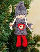 Елочная игрушка Куколка с пуговкой 20*20*6см микс
