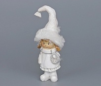 Фигурка декоративная девочка в пушистой шапочке 13см белый