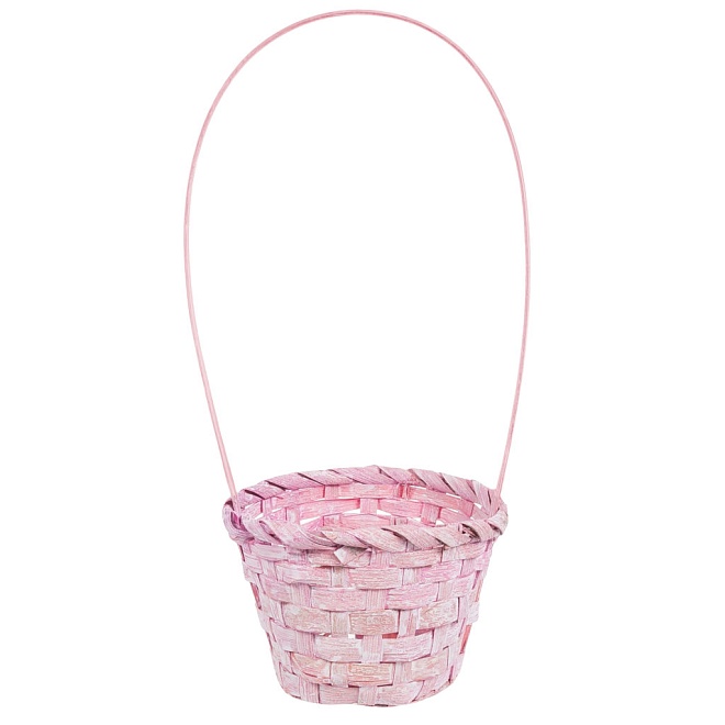 Корзина (бамбук) d13*h9,5*hh28см круг розовый светлый