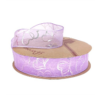 Лента органза 25мм*10ярд Перламутровые сердца сиреневый