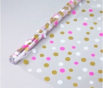 Пленка прозрачная 70см*08м Коллекция горох малиновый/золотой/белый