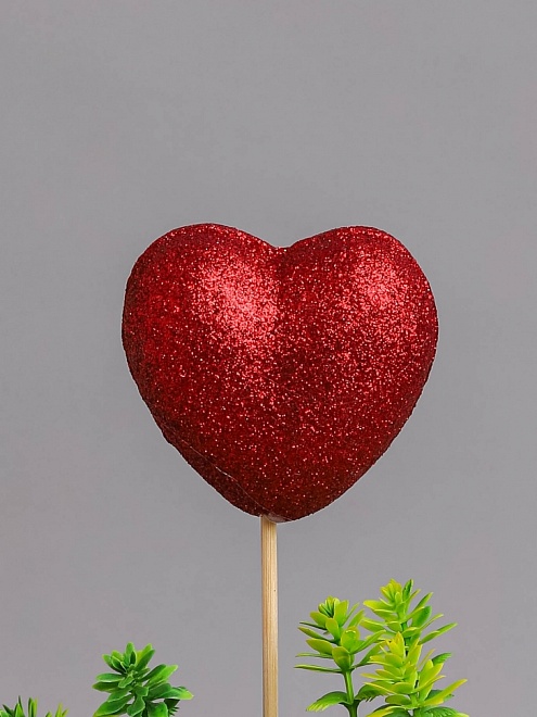 Вставка Сердце с глиттером 6,5*30см красный