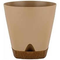 Горшок Wood d20 h19см 4л с поддоном пластик молочный шоколад/бук