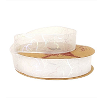 Лента органза 25мм*10ярд Перламутровые сердца белый 